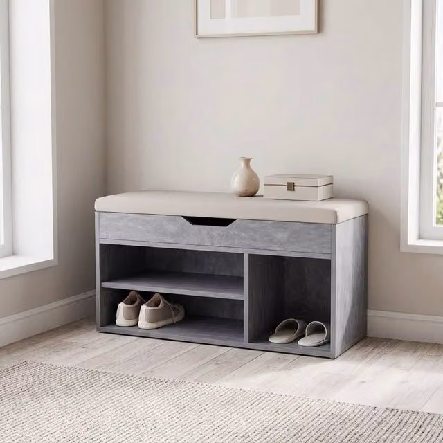STILVORA Grey Shoe Cabinet Bench with Hidden Storage