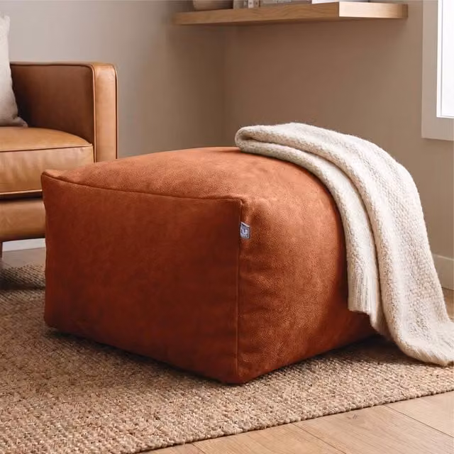 rucomfy Velora Velvet Beanbag Ottoman Pouffe in Orange, W/D/H: 60 x 60 x 36 cm