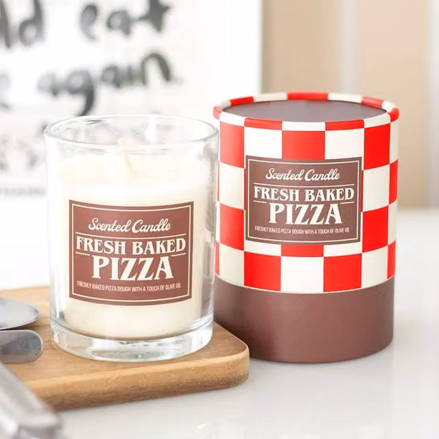 Uniqueful Fresh Baked Pizza Scented Gourmand Pillar Candle in White and Multicolour Glass Votive