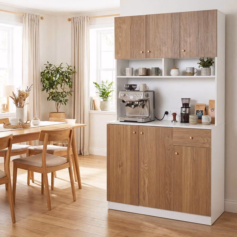 Costway Modern Tall Kitchen Cupboard Buffet Pantry Storage Cabinet with USB Ports in Sand – 4