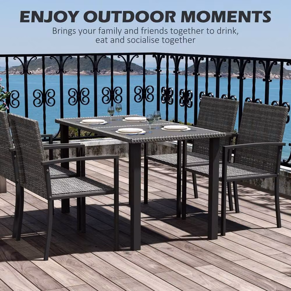 STILVORA 5-Piece Outdoor Dining Set with Grey Tempered Glass Rectangular Table and Powder Coated Steel Chairs – 2