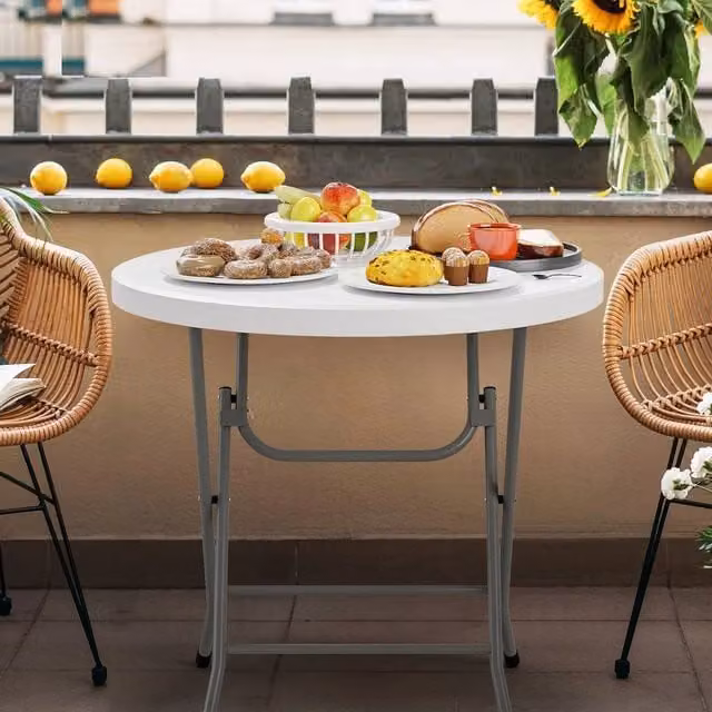 EONLION White Round Folding Plastic Coffee Table, Diameter: 100 cm – 1