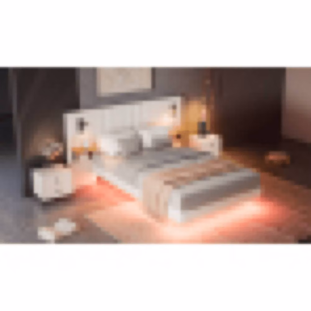 Matteo White Velvet Upholstered Double Bed with Bedside Shelves, Integrated Reading Lights and USB Charging Ports, W/D/H: 140 x 200 x 137 cm – 3