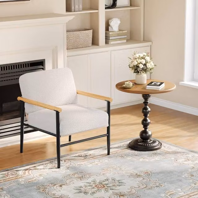 London Boutique Modern Upholstered Armchair Accent Chair in Beige
