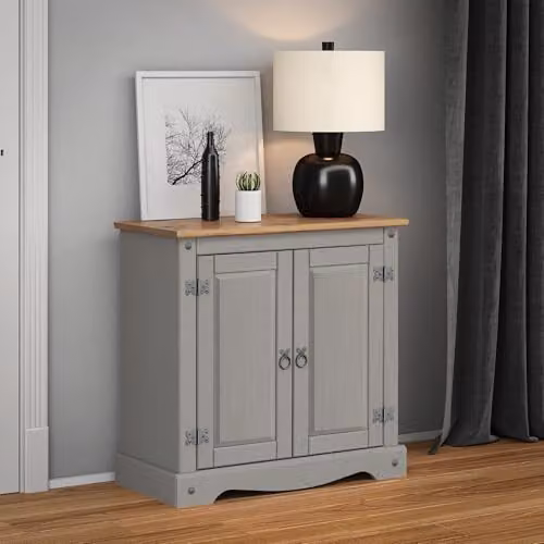 Mercers Furniture Corona 2 Door Small Sideboard in Grey Waxed Solid Pine, H 73 cm x W 75 cm x D 36 cm – 2