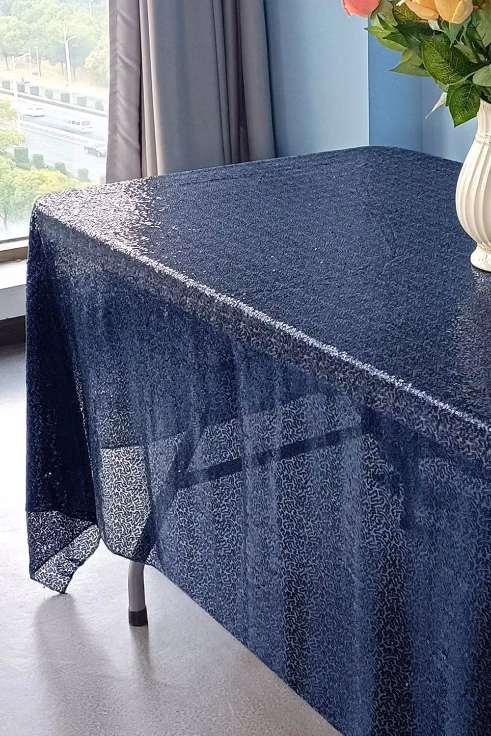 Neel Blue Navy Blue Rectangular Sequin Tablecloth W: 177.8 cm, L: 274.32 cm – 2