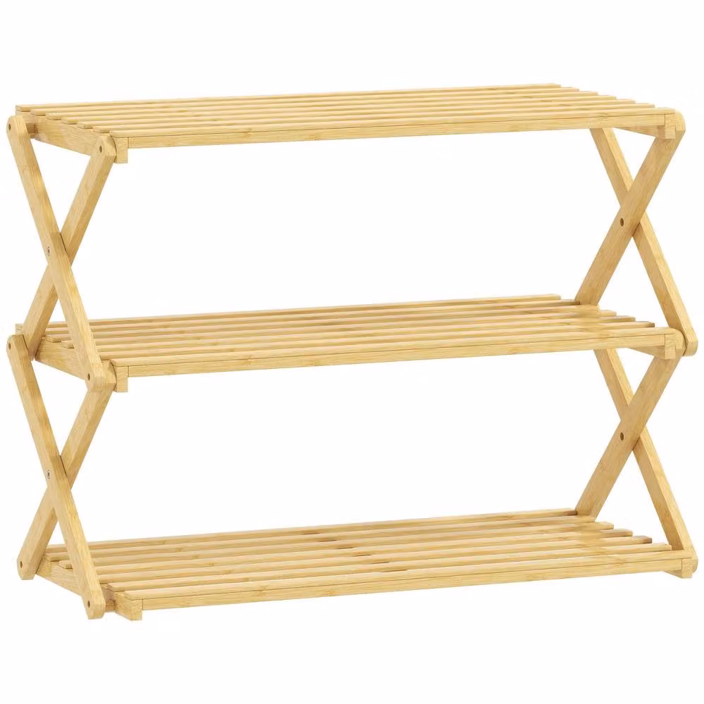 Wyld Haus Palu 3 Tier Folding Bamboo Shoe Rack in Natural Sand – 2