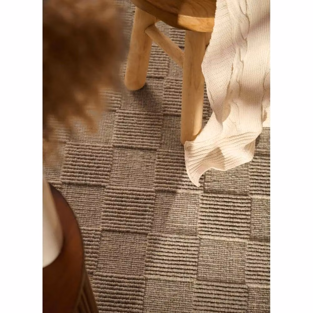 THE RUGS Scala Handwoven Wool Geometric Checked Rug in Beige, W: 120 cm, L: 170 cm – 5