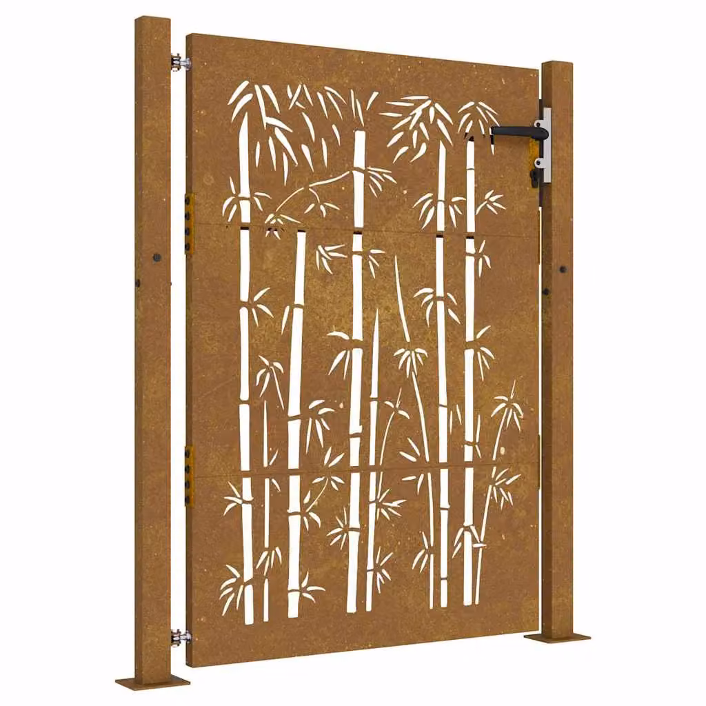 Berkfield Home Garden Gate in Brown Corten Steel with Bamboo Design, W: 105 cm, H: 130 cm – 2