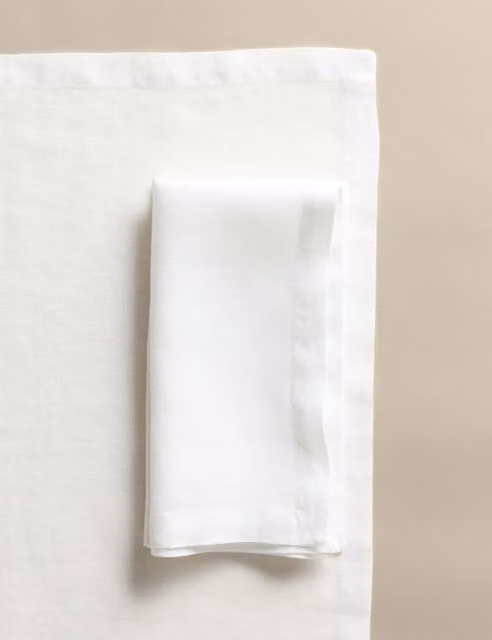 M&S Set of 2 Plain White Pure Linen Napkins