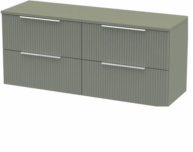 Balterley Tixall Fluted 4 Drawer Wall Hung Vanity Unit, Satin Green, Width: 120 cm – 1