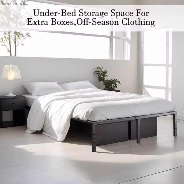 EONLION Modern Double Metal Bed Frame in Black, W/D/H: 135 x 190 x 45.7 cm – 1