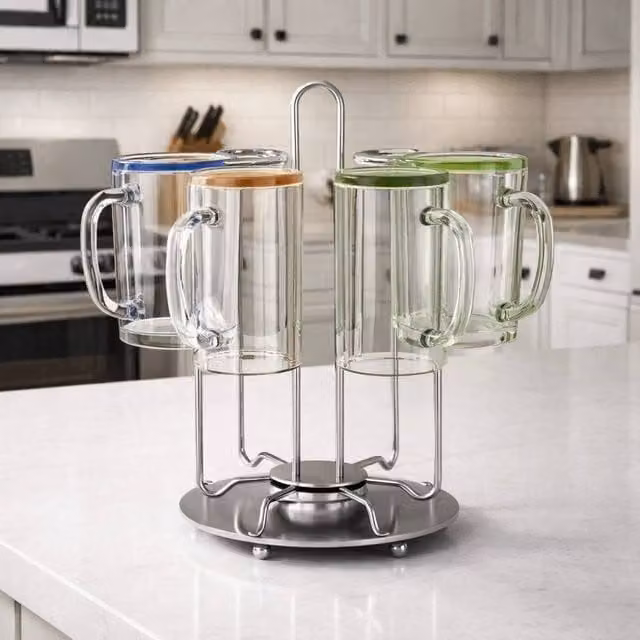 EONLION Style A Rotating Stainless Steel Cup Holder in Silver