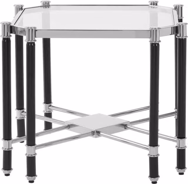 Orsina Fifty Five South End Table with Octagonal Clear Tempered Glass Top and Black Stainless Steel Frame
