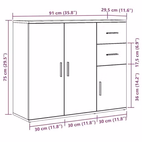 vidaXL Modern Black Oak Sideboard in MDF, W/D/H: 91 x 29.5 x 75 cm – 3