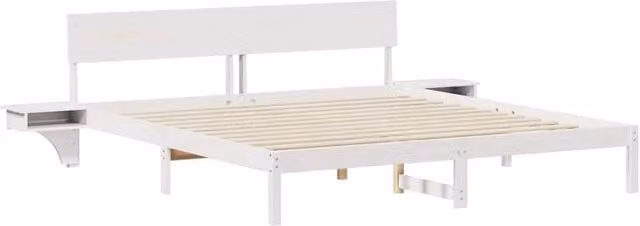 Berkfield Home Modern White Solid Pine Wood Bed with Headboard and Side Compartments, 200 x 200 cm