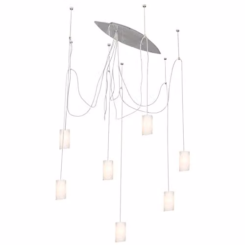 Netlighting Boston Linea Verdace 7 Light Cluster Pendant Ceiling Light in Grey and White with Glass Cylinders