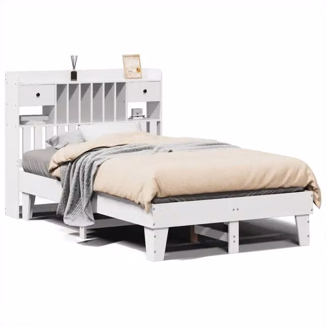 Berkfield Home White Solid Wood Pine Bed Frame W: 135 cm, L: 190 cm