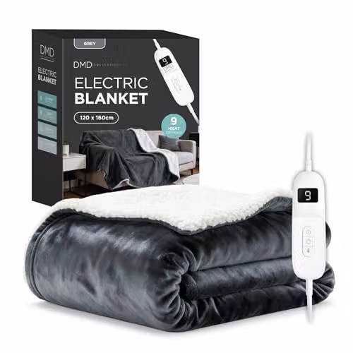 DMD Collective Heated Electric Fleece and Flannel Blanket Throw in Grey, W/D/H: 120 x 160 cm