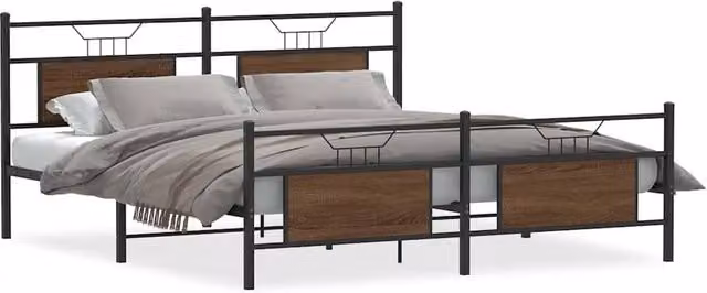 Berkfield Home Metal Bed Frame in Brown Oak, W/D/H: 160 x 200 cm – 1