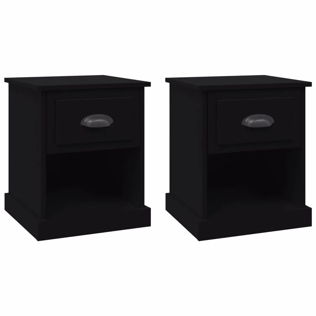 Berkfield Home Set of 2 Modern Black Bedside Cabinets in Engineered Wood W/D/H: 39 x 39 x 47.5 cm – 2