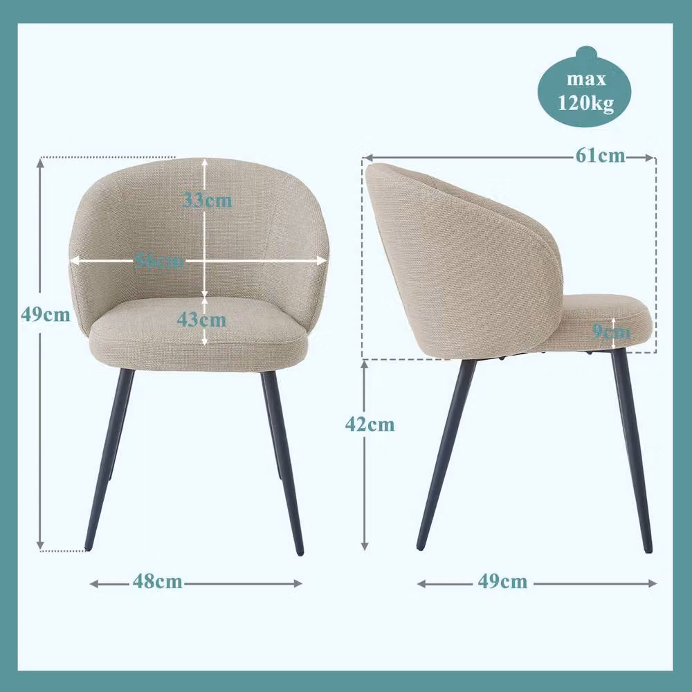 SONARA Modern Set of 2 Beige Fabric Ergonomic Dining Chairs with Armrests – 2