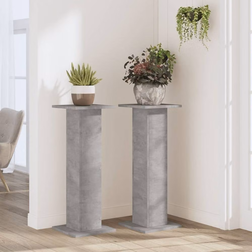 Berkfield Home Set of 2 Modern Plant Stands in Concrete Grey, Engineered Wood, W/D/H: 30 x 30 x 80 cm – 3