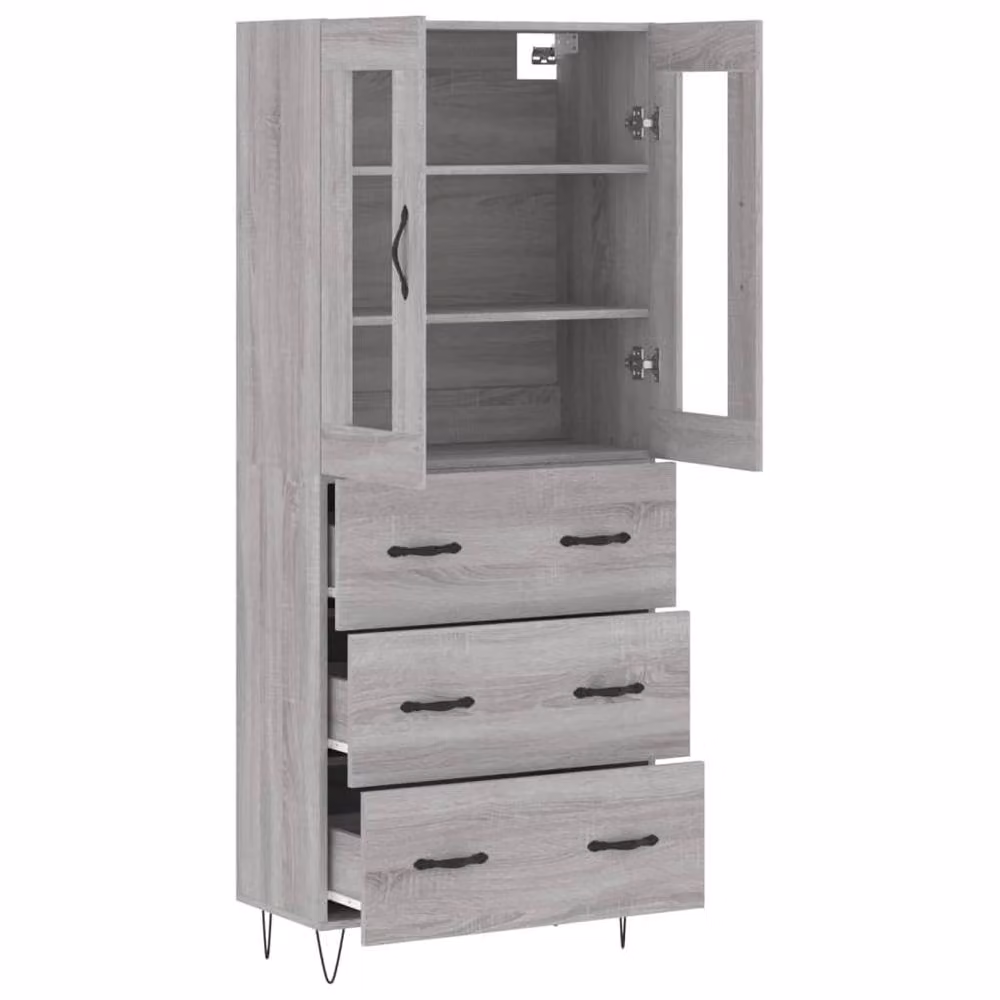 Berkfield Home Grey Sonoma Highboard with Glass Doors and Internal Shelves, H 180 x W 69.5 x D 34 cm – 3