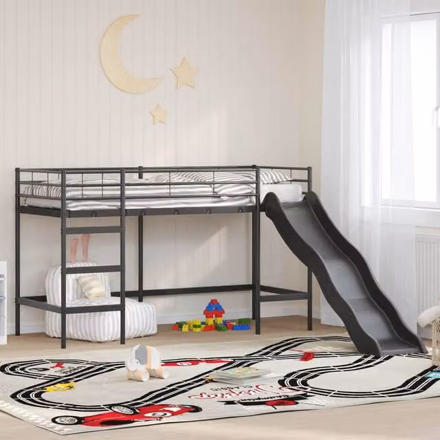Berkfield Home Kids' Loft Bed Frame with Slide in Black and Anthracite