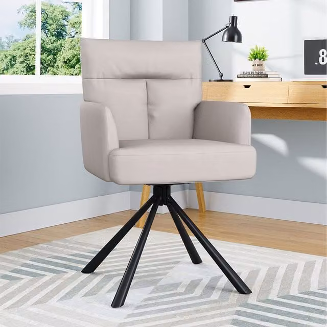Komore Modern Upholstered Swivel Armchair with Armrests in Beige and White Fabric