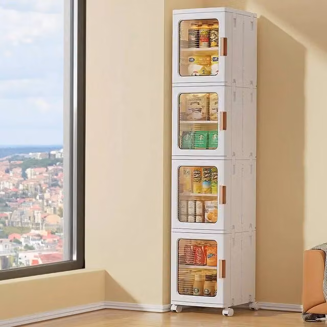 KORVIXA Slim Narrow Foldable Bathroom Cabinet with Glass Doors in White