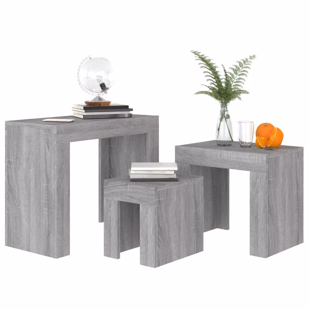 Berkfield Home Nesting Coffee Table Set of 3 in Grey Sonoma Engineered Wood – 3