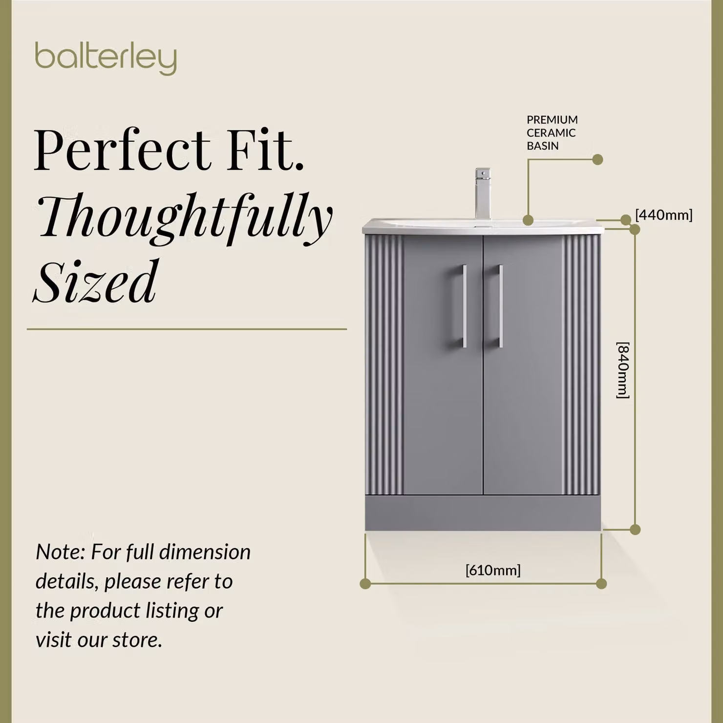 Balterley 2 Door Floor Standing Bathroom Vanity Unit in Matt Satin Grey – 4
