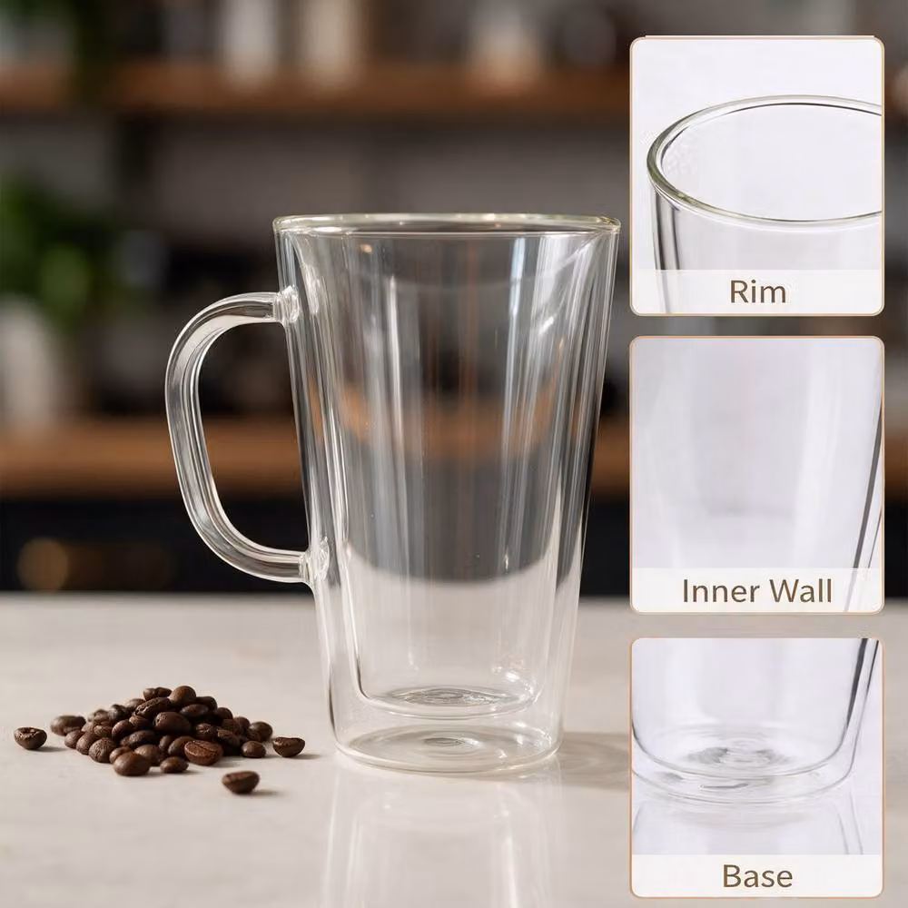 Crystals Set of 2 Double Wall Glass Mugs, 450 ml, Clear – 7