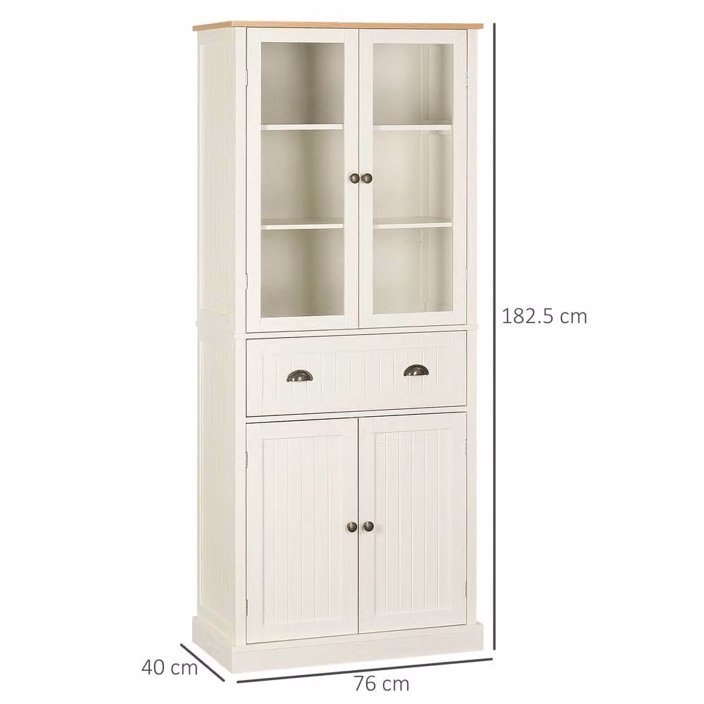 STILVORA Freestanding Tall Kitchen Cupboard with Glass Doors and Internal Shelves in Beige and White – 2