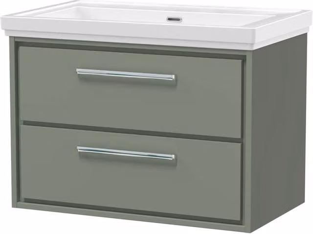 Balterley Wall Hung 2-Drawer Bathroom Vanity Unit with Basin in Fern Green, W/D/H: 83.0 x 47.1 x 60.6 cm