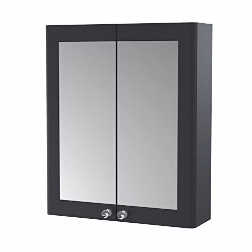 nuie CLA1417 Classique Traditional Wall Hung 2 Door Mirror Bathroom Cabinet, Soft Black, W: 60.0 cm, H: 71.5 cm, D: 18.0 cm – 1
