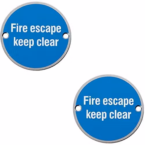 Loops 2 Pack Fire Door Keep Clear Sign in Brushed Silver Stainless Steel, 76mm Diameter – 1