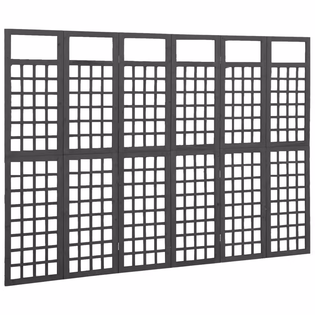 Berkfield Home 6-Panel Trellis Room Divider in Black Solid Fir Wood, W: 242.5 cm, H: 180 cm – 2
