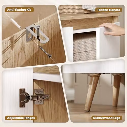 HOMCOM White and Oak Sideboard Storage Cabinet with Rubberwood Legs – 4