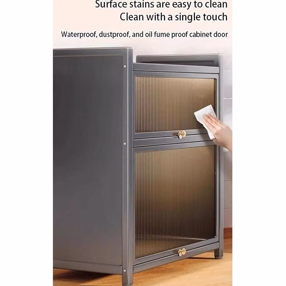 Ventryn Two Tier Spice Cabinet with Flip Top Drawers in Grey – 4