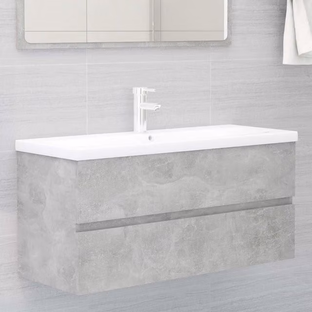 Berkfield Home Modern Bathroom Sink Cabinet in Concrete Grey, W/D/H: 100 x 38.5 x 45 cm