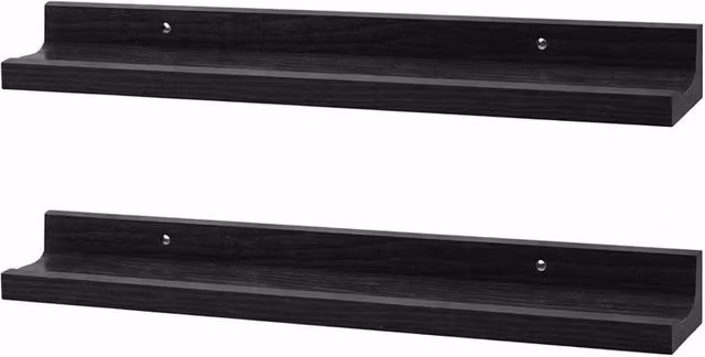 PAWNORA Set of 2 Modern Matt Black Wall Mounted MDF Shelves, Width: 48 cm