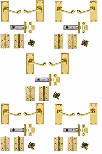 Golden Grace Victorian Door Handles Set in Polished Brass