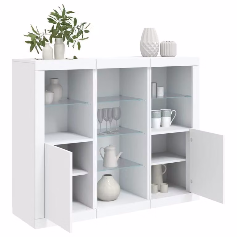 Berkfield Home Set of 3 Modern White Matt MDF Sideboards with Integrated LED Lighting