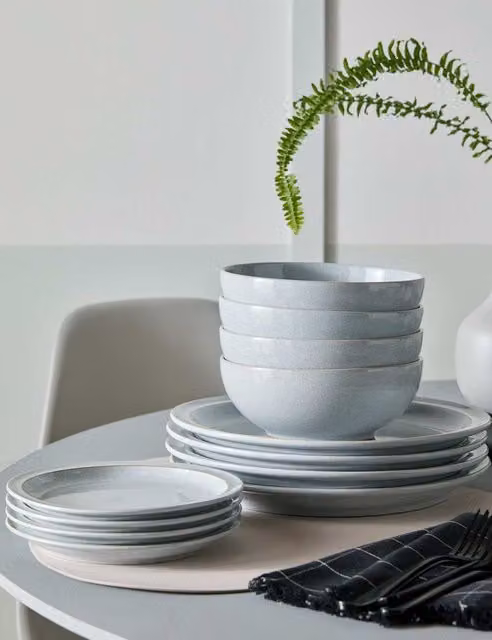 Denby 12 Piece Dove Grey Stoneware Dinner Service Set