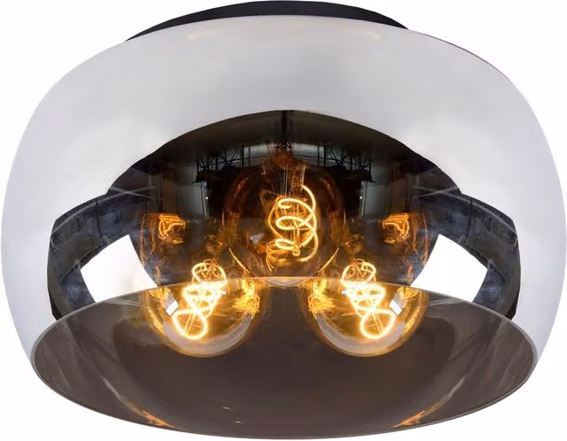 Lucide Olivia Modern Round Flush Ceiling Light in Smoke Grey and Black