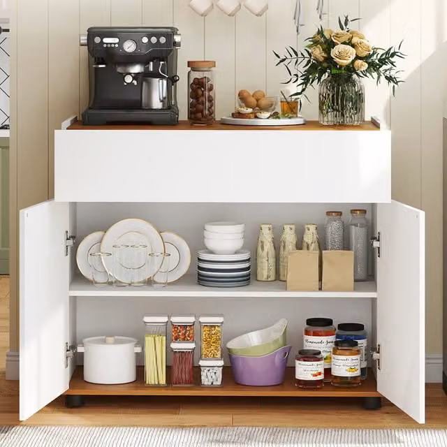 COSTWAY Modern White Coffee Bar Station Table