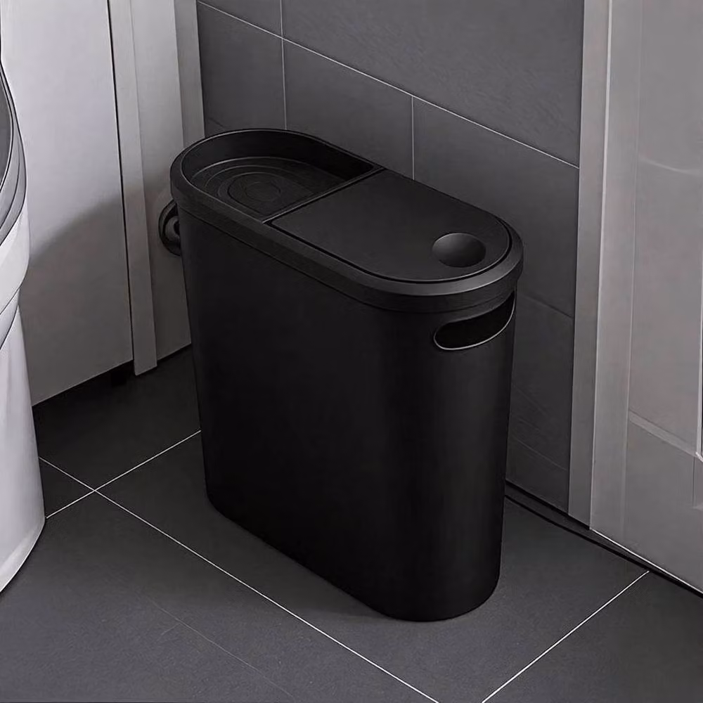 NESTLUNE Slim Black Bathroom Trash Can with Touch Lid, H 100 cm x W 15 cm x D 10 cm – 3