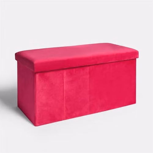 OHS Matte Velvet Rectangular Ottoman Storage Box in Pink